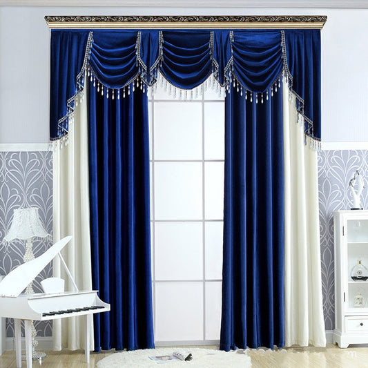 Cortinas opacas de franela azul y blanca con ojales europeos de lujo, 2 paneles personalizados, cortinas para sala de estar y dormitorio (84W * 84 "L) 