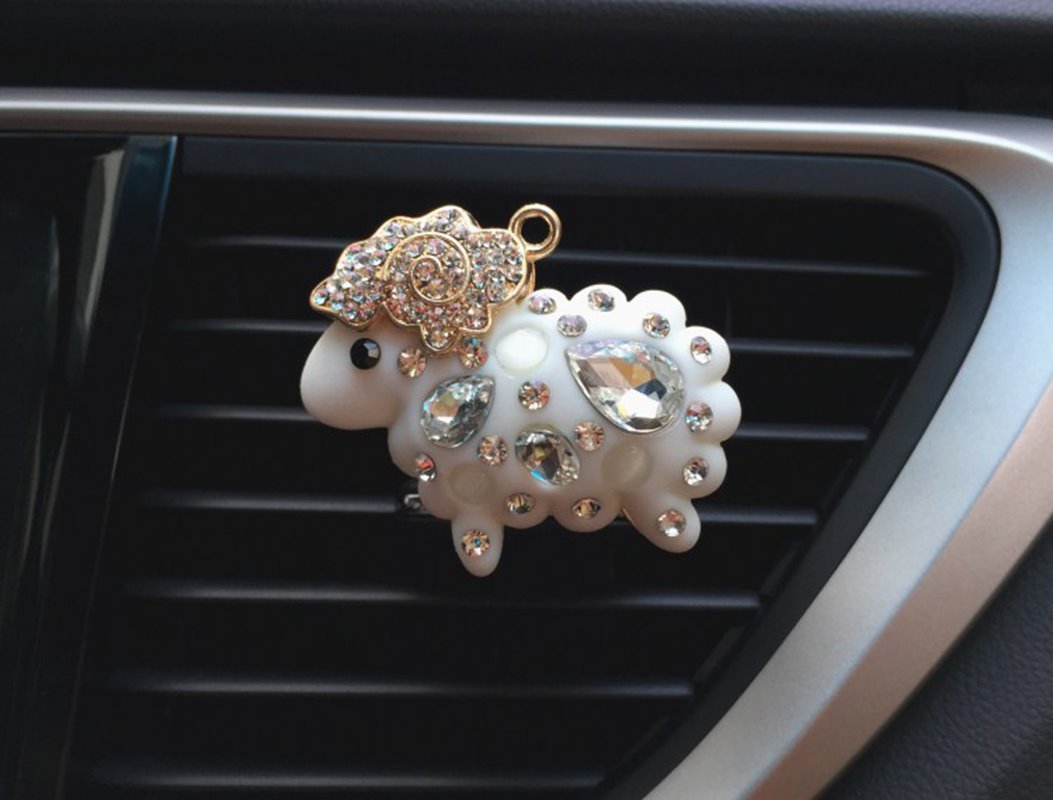 2 Pieces Bling Car Air Vent Clips Car Decoration Accessories Crystal Rhinestone Car Clips Crystal Car Aromatherapy(Sheep)
