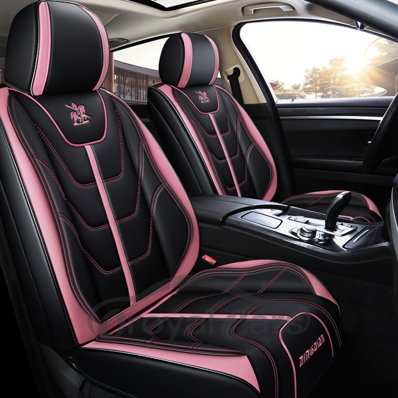 Leather Car Seat Covers 5 Seats Full Set Fit Sedan SUV Truck Vans Leatherette Automotive Seat Cushion Protector Universal Fit for Most Cars