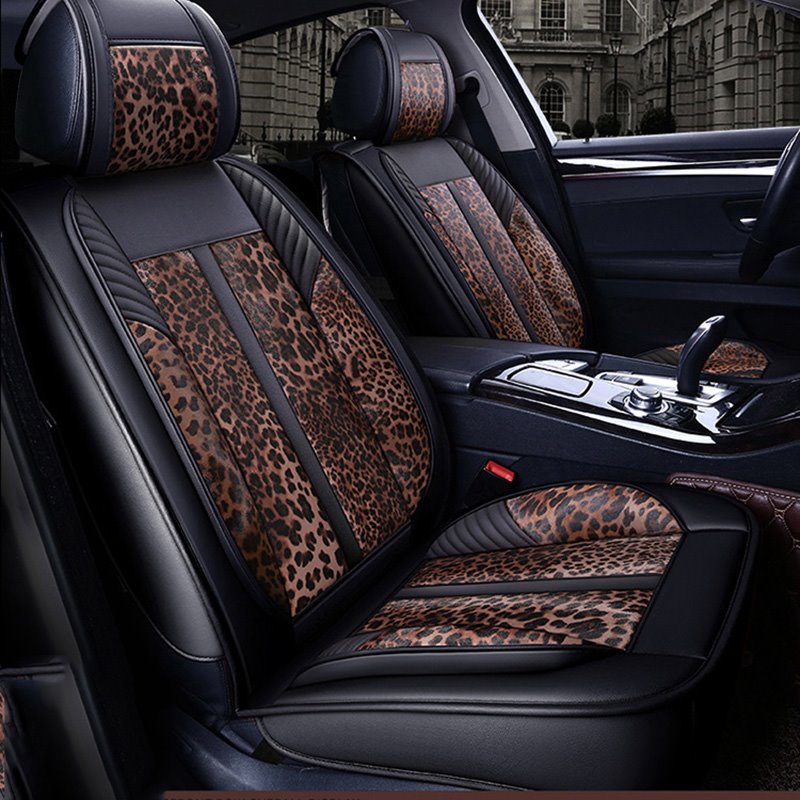 Leopard Car Seat Covers Luxury Leather Material Auto Seat Cover Car Protector Interior Accessories, Airbag Compatible, U