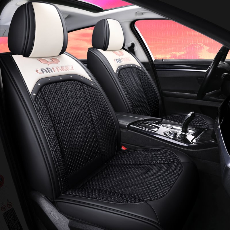 Leather&Fabric Car Seat Covers Faux Leatherette Automotive Vehicle Cushion Cover for Most Sedan SUV Truck Fit Breathable and Durable