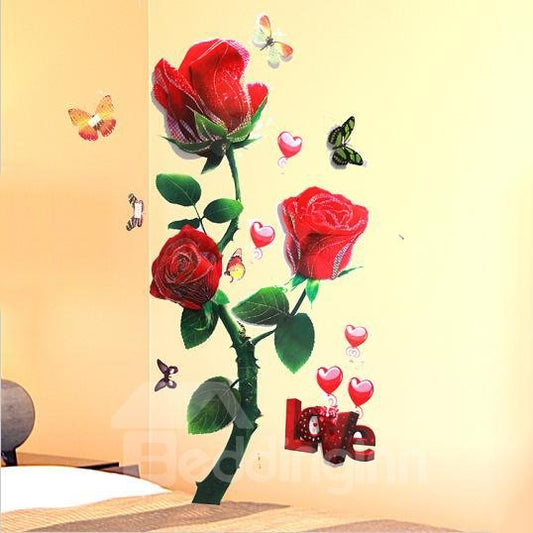 Beautiful and Delicay Removable Red Rose Pattern Large 3D Wall Stickers