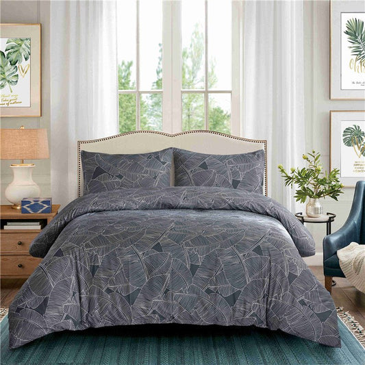 US Only Modern Leaf Print 3-Piece Duvet Cover Set Bedding Set Comforter Cover with Zipper Closure and Corner Ties 2 Pill (Full)