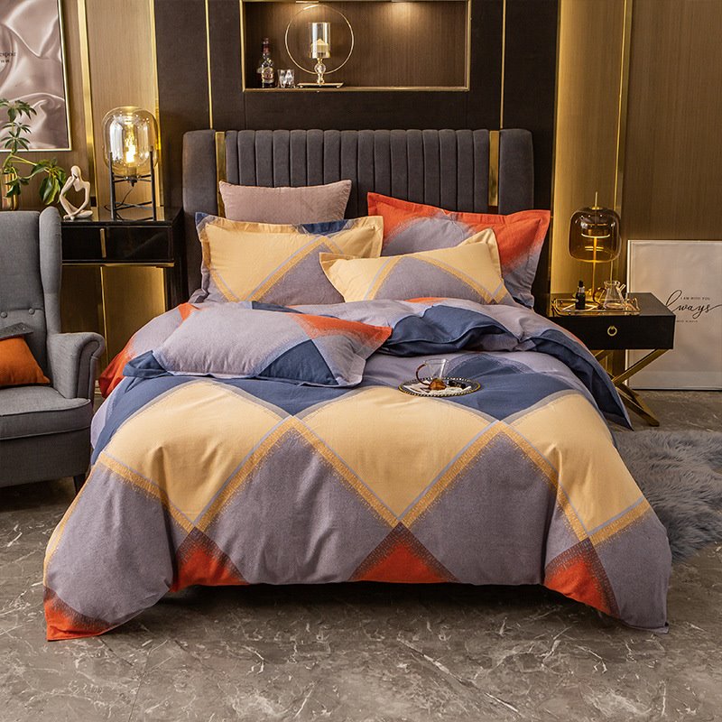 Modern Diamond Color Matching 4-Piece Bedding Set/Duvet Cover Set Soft Comfortable Cotton Twin Full Size (Full)
