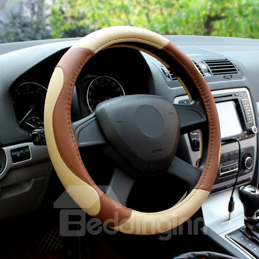 Classic Business Contrast Color Design PU Leatherette Car Steering Wheel Cover Suitable for Most Round Steering Wheels