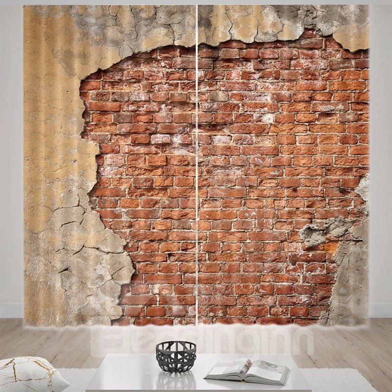 3D Print Brick Wall Pattern Blackout Curtains (104W*95"L)