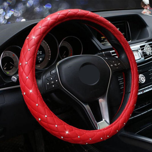 Steering Wheel Cover Bling Bling Rhinestones Crystals Car Handcraft Steering Wheel Covers Leather for Girls