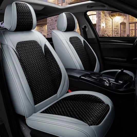 Kariertes Muster, universelles 5-Sitzer-Autositzbezüge-Komplettset mit Kunstleder und kühlendem Stoff