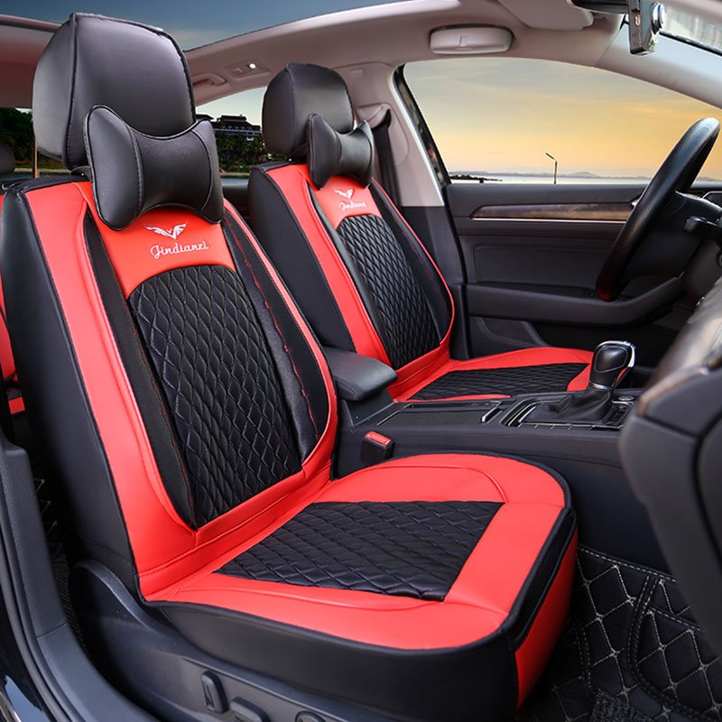2 Headrests 5 Seats Universal Fit Seat Covers PU Leather Sport Seat Cover Full Coverage Soft Wear-Resistant Durable Skin-Friendly Man-Made PU Leather Airbag Compatible 5-Seater Universal Fit Seat Covers