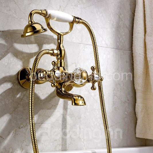 Antique Golden Double Handles Wall Mount Bathtub Faucet