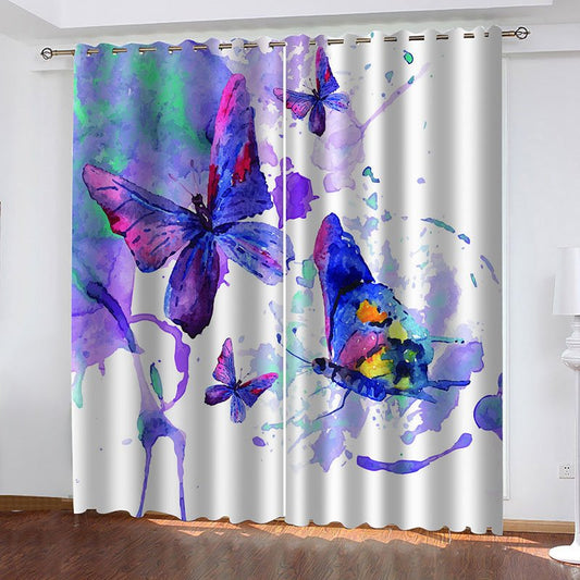 3D Watercolor Butterflies Blackout Window Curtains for Living Room Bedroom No Pilling No Fading No off-lining Blocks Out (118W*106