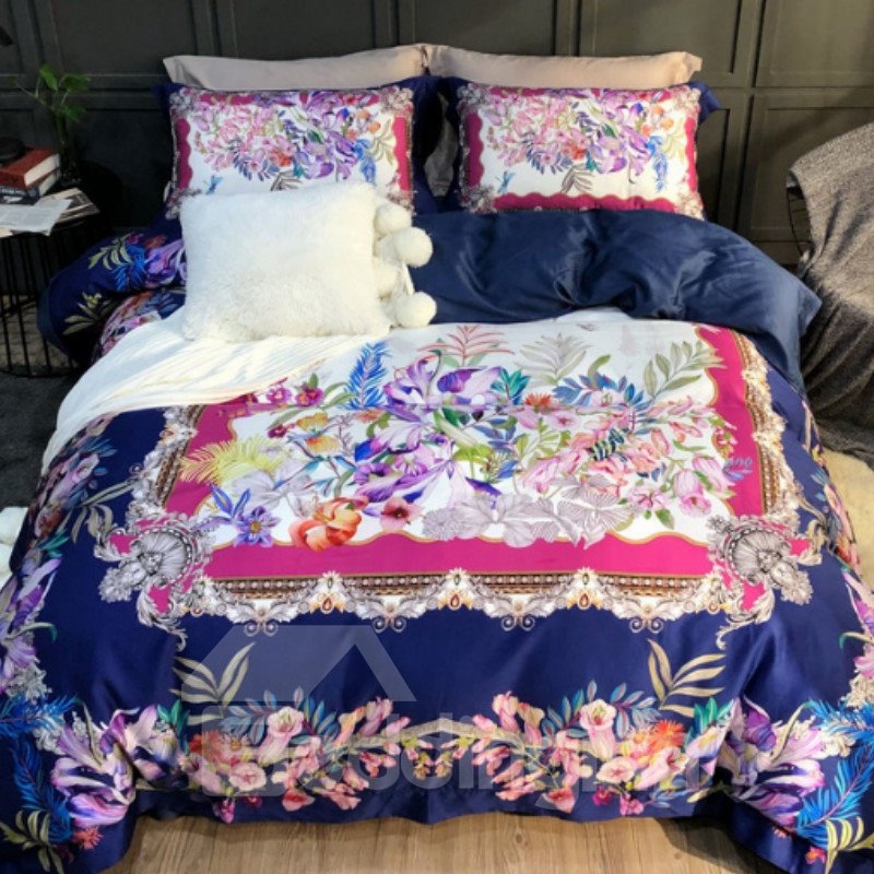 Luxury Spring Various Flowers Printed 4-Piece Long-staple Cotton Bedding Sets/Duvet Cover (Queen)