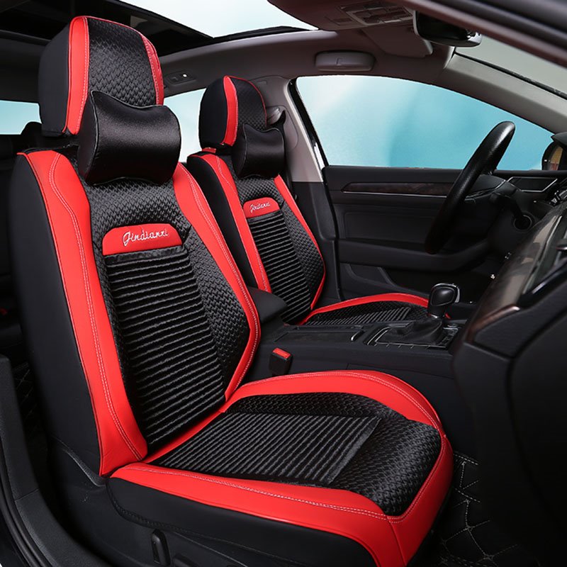 2 Headrests 5 Seats Universal Fit Seat Covers Wear Resistant Leather Skin Friendly Comfort Breathable Fabric Full Coverage Soft Wear-Resistant Durable Airbag Compatible 5-Seater Universal Fit Seat Covers