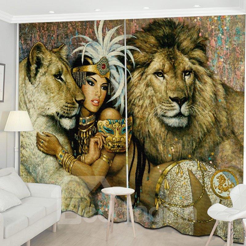 Modern Decoration 3D Lion Curtain Curtains/Window Screens (60W*65"L)