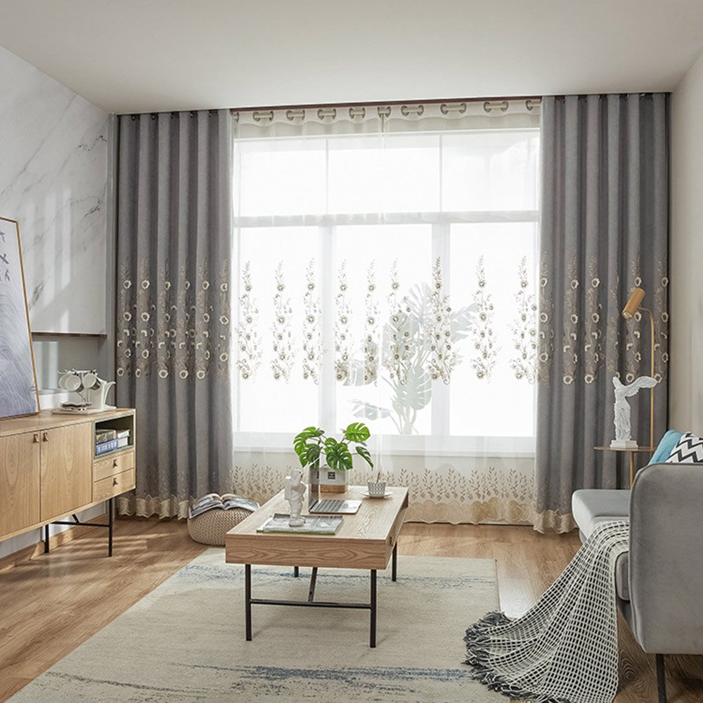 Cortinas bordadas con sombreado gris moderno para sala de estar, decoración de dormitorio, cortinas personalizadas de 2 paneles, sin pelusas, sin decoloración (100W * 84 "L) 