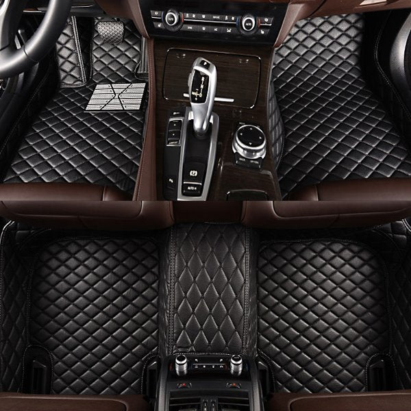 Classic Business Black Grid Style Brake Pedal Custom-Made Leather Car Floor Mats