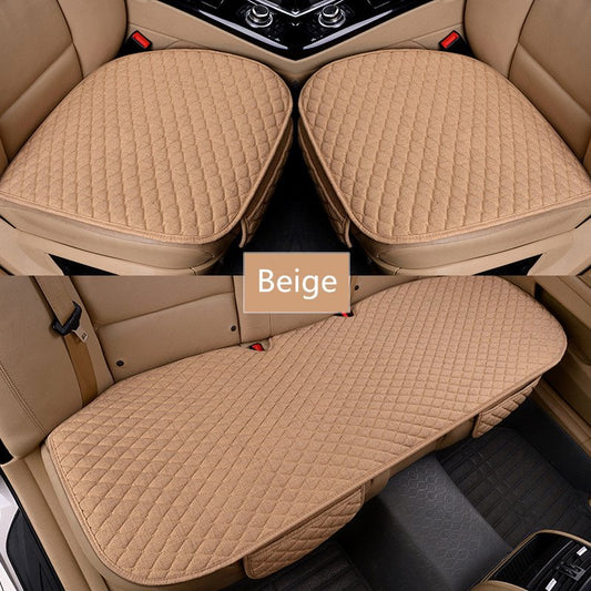 Einfache 3-teilige Autositzmatte aus Leinenmaterial mit schlichtem Muster 