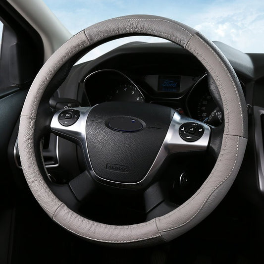 Business Style Color Block Leather Material Steering Wheel Cover
