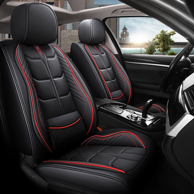 Durable Leather 5 Seats No Odor Wear Resistant Full Coverage Four Seasons Universal Seat Covers Compatible with Airbags