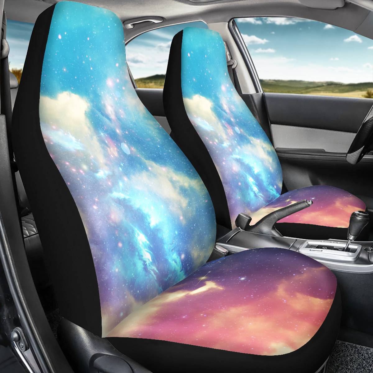2PCS Front Seat Covers Star Printing Universal Fit Seat Covers Will Stretch to Fit Most Car and SUV Bucket Style Seats