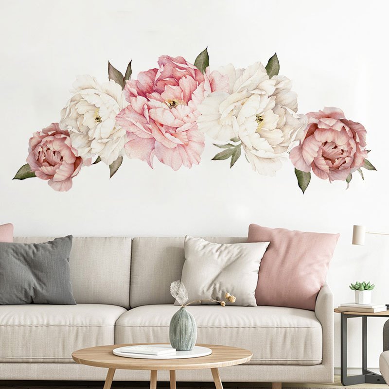 Romantic Peony Flowers Floral Vintage Wall Stickers Self-adhesive Wall Decorations (40*60cm)