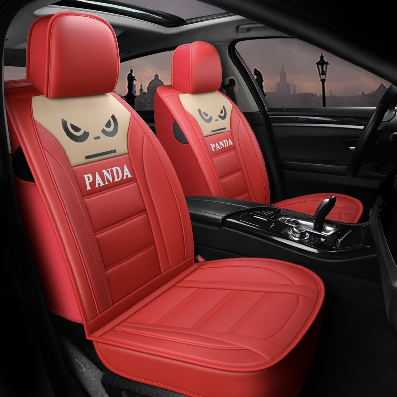 Material de cuero de estilo deportivo, fundas universales para asientos de camiones con dibujos de Panda, respetuosas con el medio ambiente y transpirables, cinco asientos