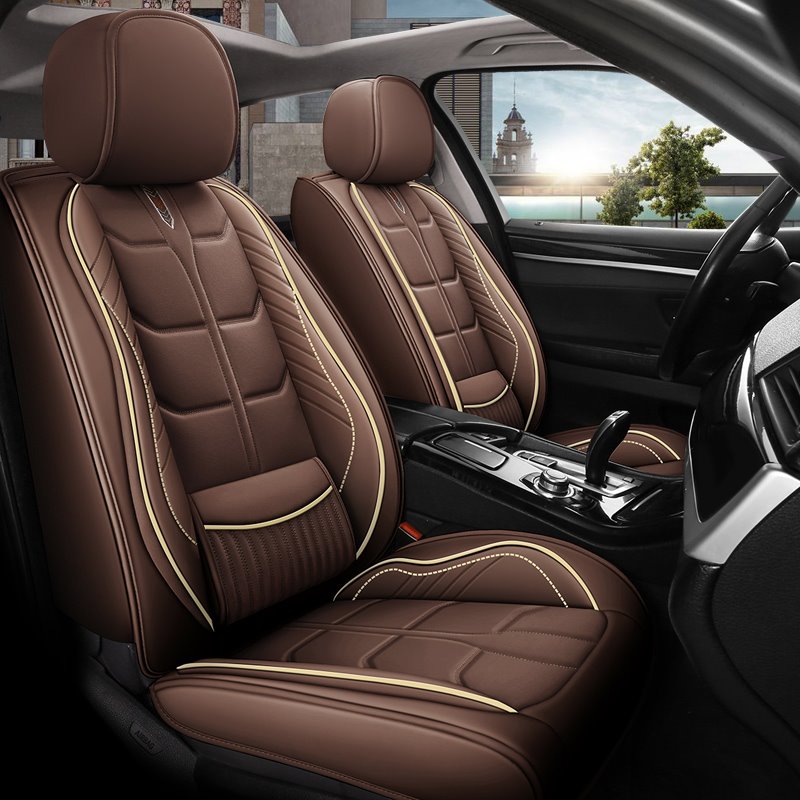 Durable Leather 5 Seats No Odor Wear Resistant Full Coverage Four Seasons Universal Seat Covers Compatible with Airbags