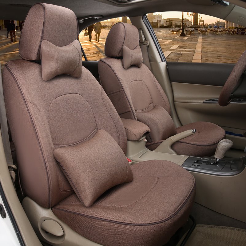 Colorida y lujosa funda para asiento de coche de lino puro y fibras naturales hecha a medida 