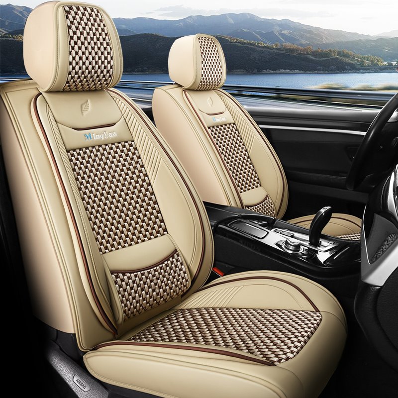 PU Stripe Cotton Business Seat cover Business Style 5-seater Full Coverage Skin-friendly & Wear-resistant Leather & Breathable Ice Silk Fabric Detacha
