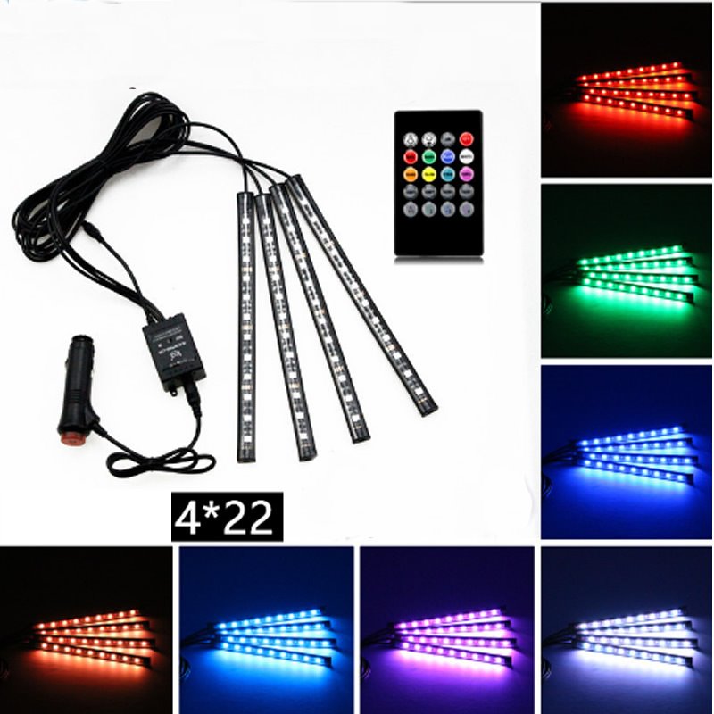 Luces decorativas LED con control de voz de 7 colores para el interior del automóvil (panel de control incluido)