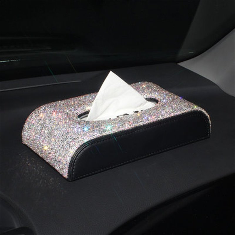 Caja de pañuelos para coche con textura superior y diamantes de imitación rosas de alta calidad 