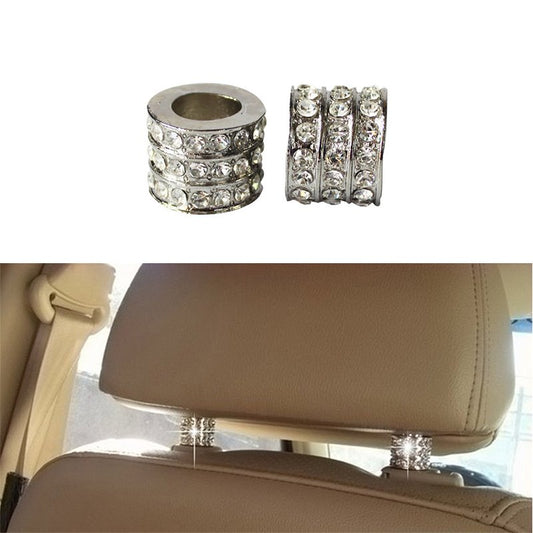 2Pieces Shiny Icy Crystal Car Pillow Holder Decoration