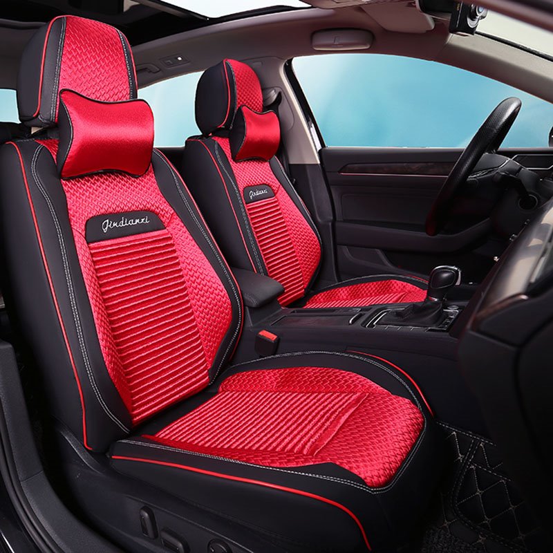 2 Headrests 5 Seats Universal Fit Seat Covers Wear Resistant Leather Skin Friendly Comfort Breathable Fabric Full Coverage Soft Wear-Resistant Durable Airbag Compatible 5-Seater Universal Fit Seat Covers
