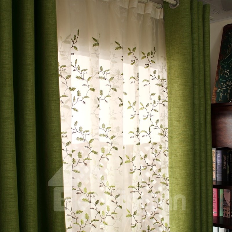 Blackout and Decoration Polyester Plain Weave Green Solid Modern Style Grommet Top Curtain (84W*96"L)