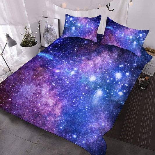 Purple Galaxy 3D Comforter Set 3-Piece Bedding Set Soft Breeze Comforter with 2 Pillowcases (Full)