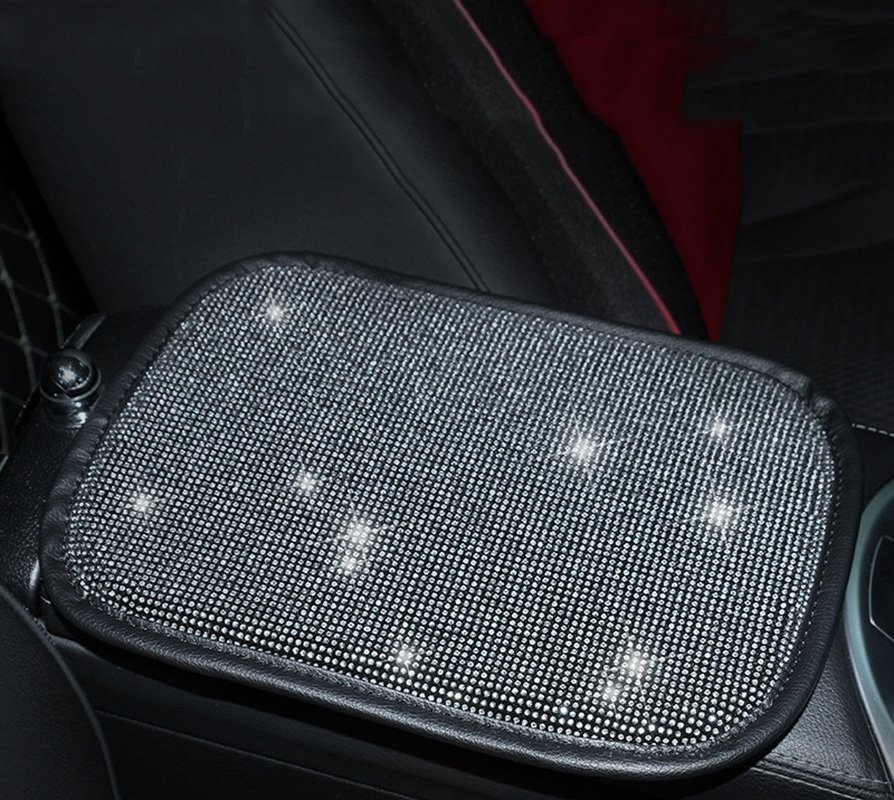 Armrest Cover for Car Cute Bling Auto Center Console Protector Arm Rest Cushion Pad Universal Fit Crystal Rhinestone Car