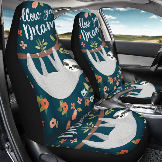 2PCS Front Seat Covers Sloth Print Pattern Universal Fit Seat Covers Will Stretch to Fit Most Car and SUV Bucket Style Seats
