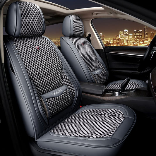 Polka Dots PU Sport Cotton Seat Cover Full Coverage Soft Wear-Resistant Durable Skin-Friendly Man-Made PU Leather And Ice Silk Materia Airbag Compatible 5-Seater Truck Universal Fit Seat Covers