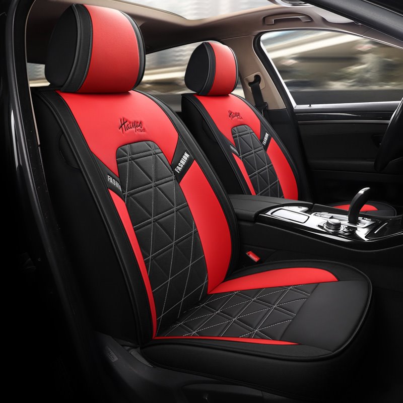 Faux Leather Car Seat Covers Full Set Universal Fit for Sedan SUV Diamond Geometric Pattern