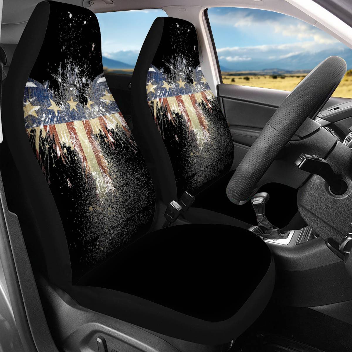 2 Pieces Wearproof Dirt-proof Easy to Clean Front Single Car Seat Covers National Flag Summer Cooling Four Seasons Car Seat Covers for Front Two Seats Comes with 2 Pieces - Honeycomb Cloth