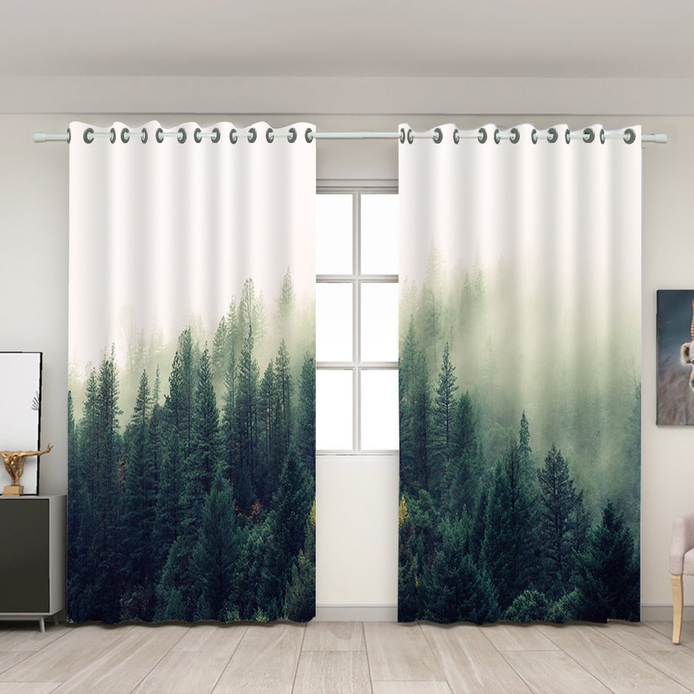 New Arrival 3D Print Blackout Curtains Tree Forest Modern Custom 2 Panels Drapes for Living Room Bedroom 2 Panels Gromme (104W*84"