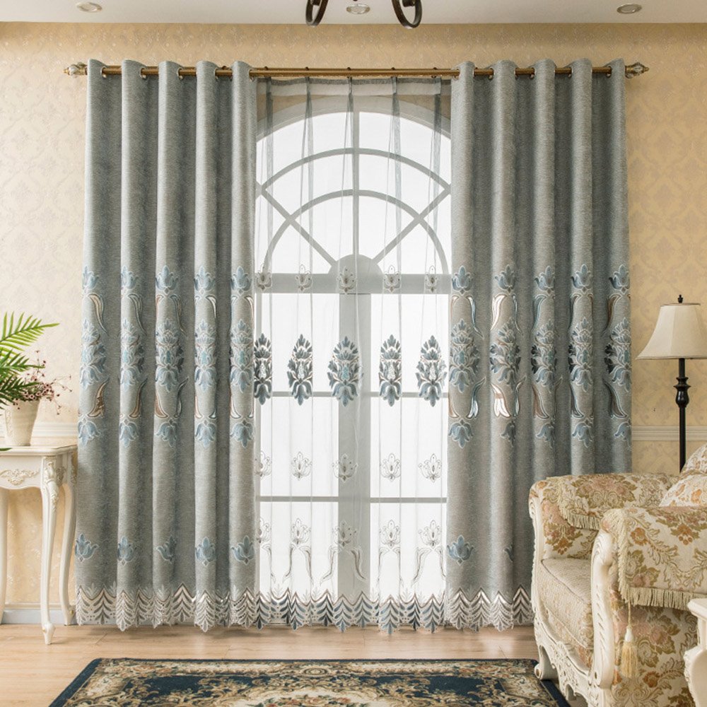 European Luxury Embroidered Sheer Curtains for Living Room Bedroom Custom 2 Panels Breathable Voile Drapes No Pilling No (144W*84"
