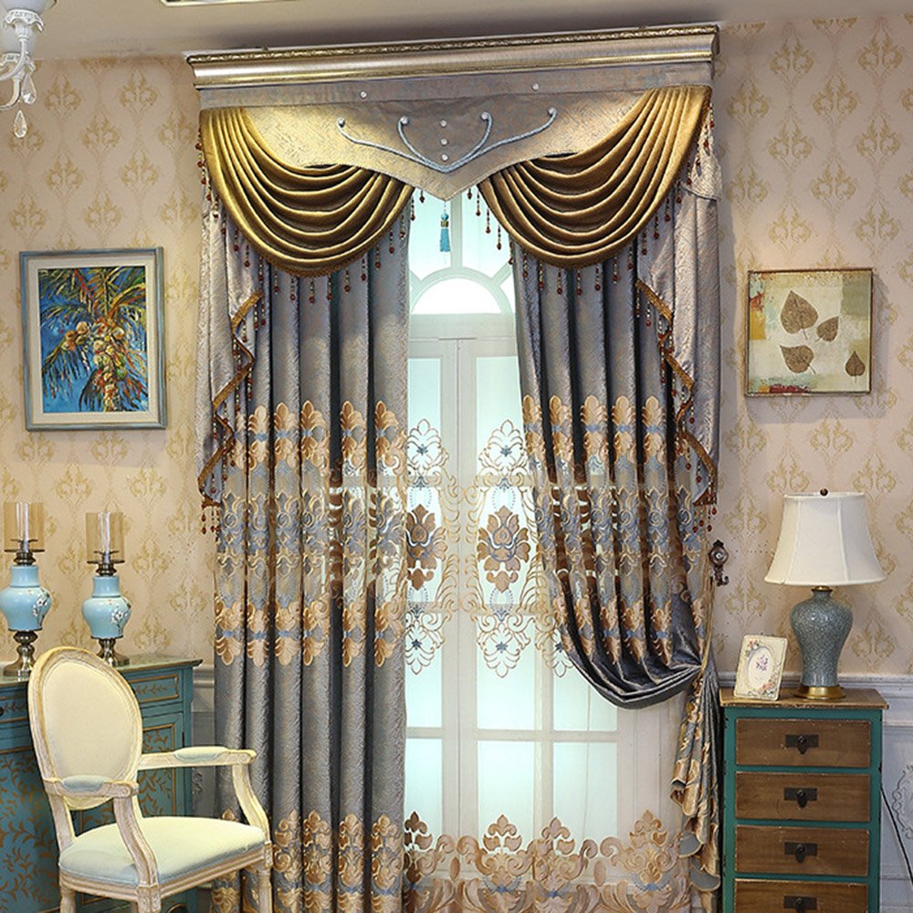 European Luxurious Elegant Embroidery Sheer Curtain for Living Room Bedroom Decoration Custom 2 Panels Breathable Voile (100W*96"L