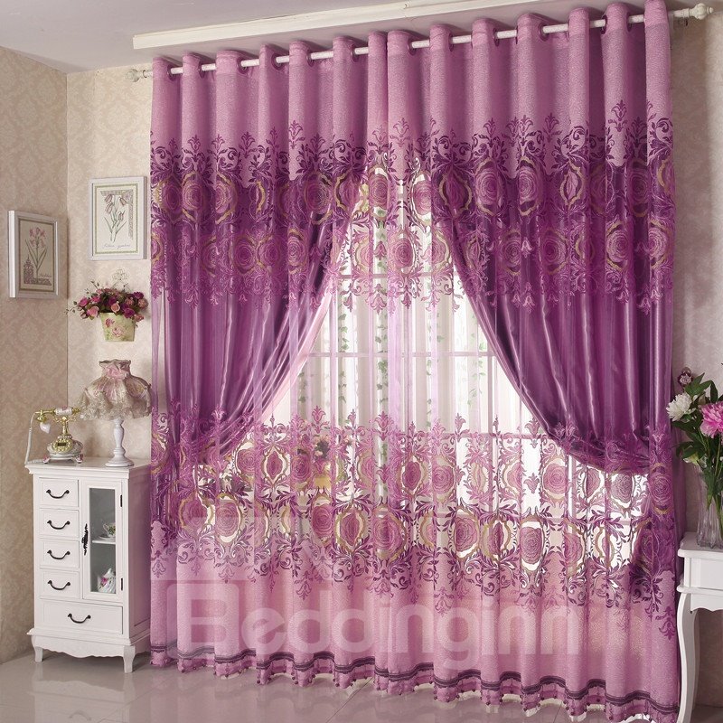 Europa-Stil, handgefertigter Stickvorhang für Wohnzimmer (84 W x 84 Zoll L)