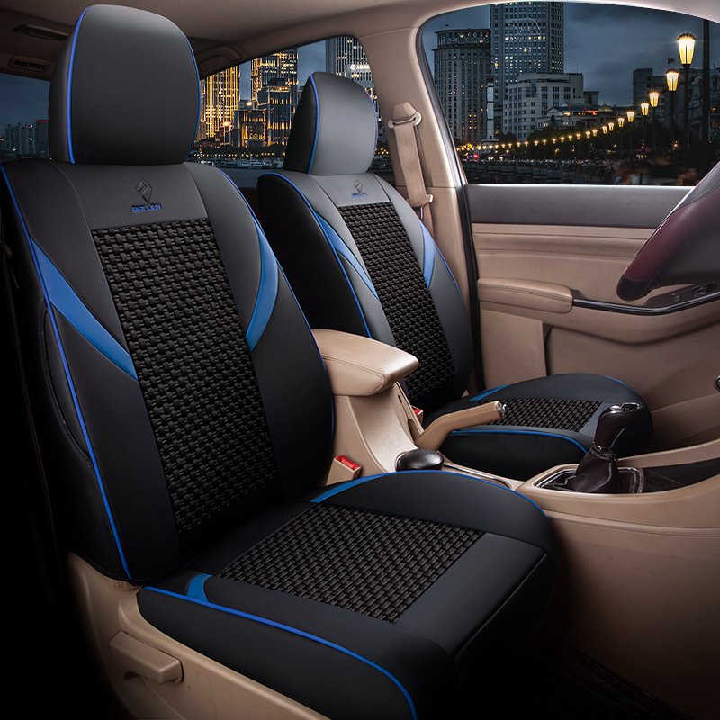 7 Seats Combined with High-quality Artificial Leather and Wear-resistant Ice Silk Material Universal Fit Seat Covers Two Front Seat Covers Are Fully W