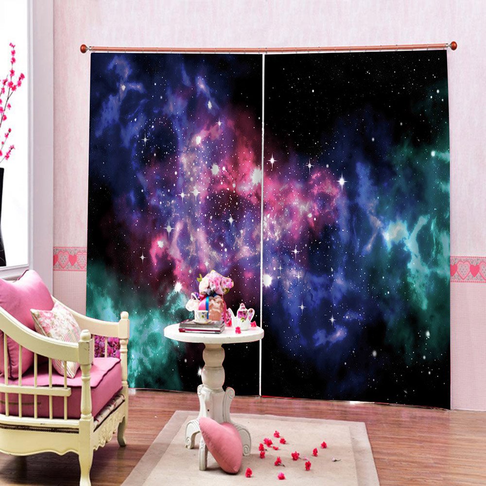 Creative 3D Fantasy Universe Blackout Curtains Custom 2 Panels Drapes for Living Room Bedroom No Pilling No Fading No of (80W*63"L
