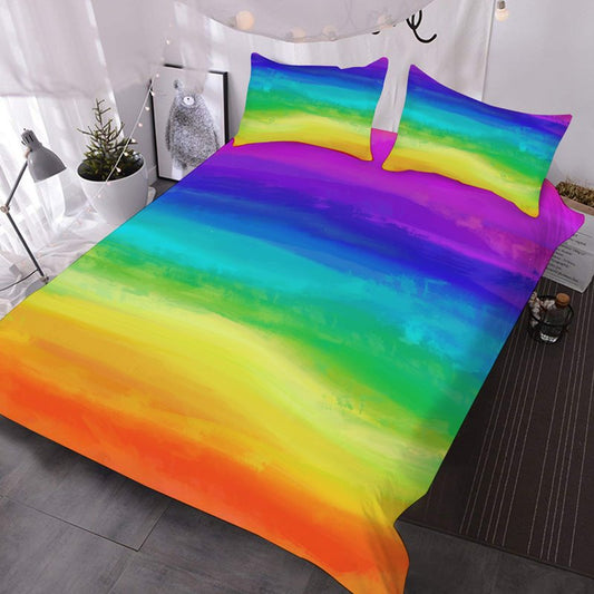 3D Seven Color Rainbow 3Pcs Comforter Set with 2 Pillow Shams No-fading Ultra-soft Microfiber Bedding Set (King)