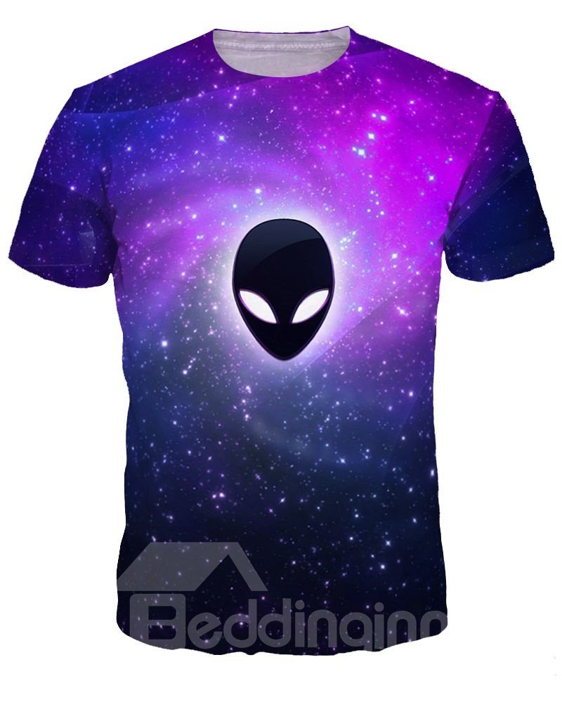 Cool Round Neck ET Pattern Purple Background 3D Painted T-Shirt (XL)