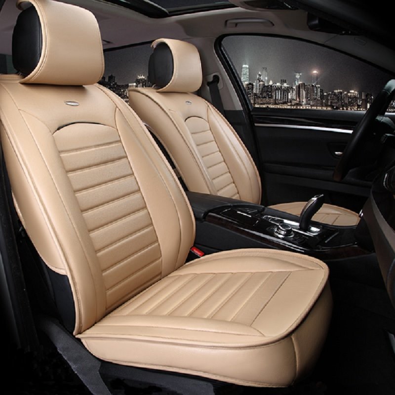 [ Clearance Sale ] Luxurious Business Style Man Made Leather Classic Design Universal Car Seat Cover 5 Seats Unfading Firmer Wear Resistant and Waterp