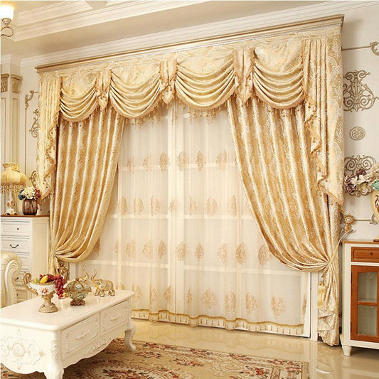 Elegant Embroidered Blackout Curtains Luxury Golden Drapes Classic Living Room Bedroom Window Curtains No Pilling No Fad (100W*84"